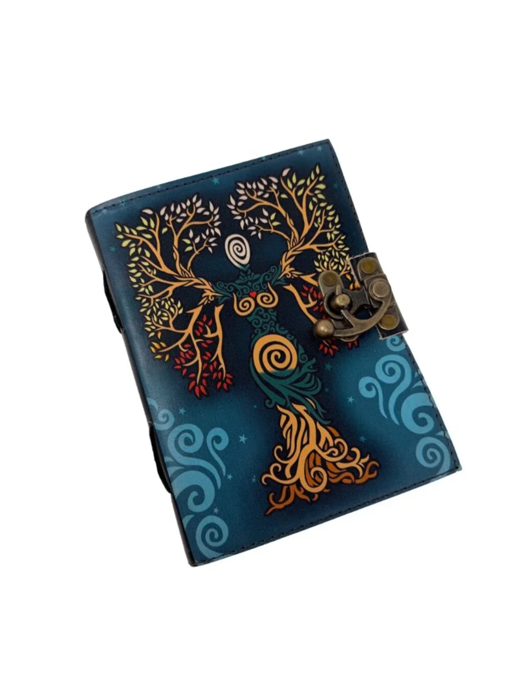 Tree of Life Goddess Leather Journal Lock Clasp Handmade Deckle‎ Paper